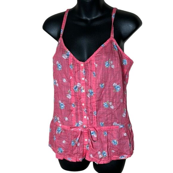 Abercrombie & fitch tank top floral drawstring waist pleat fairy medium garden - Picture 1 of 5